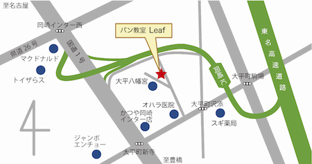 岡崎市のパン教室Leafの地図